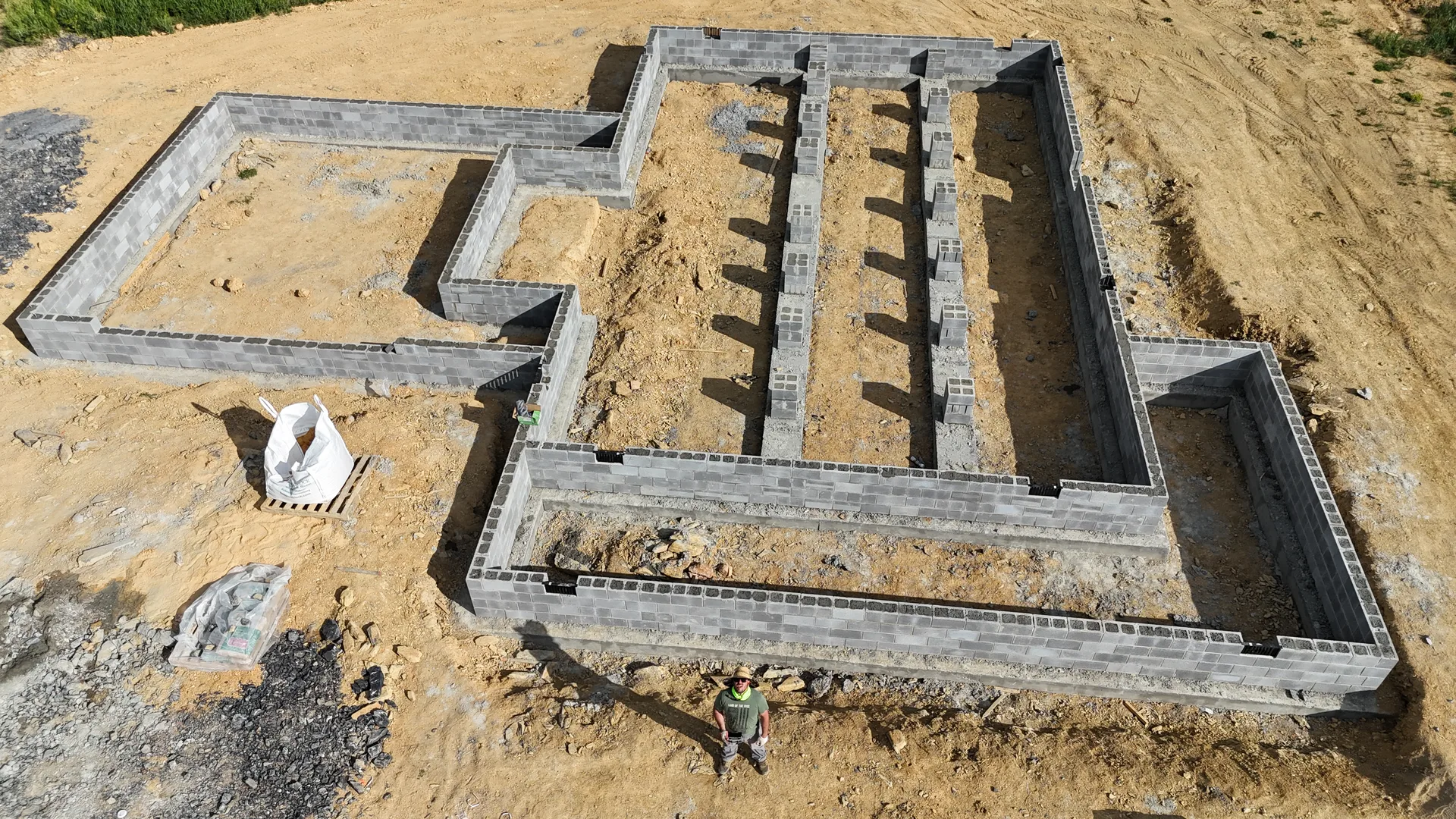 Aerial view of Battlefield crawlspace foundation block walls and interior support piers